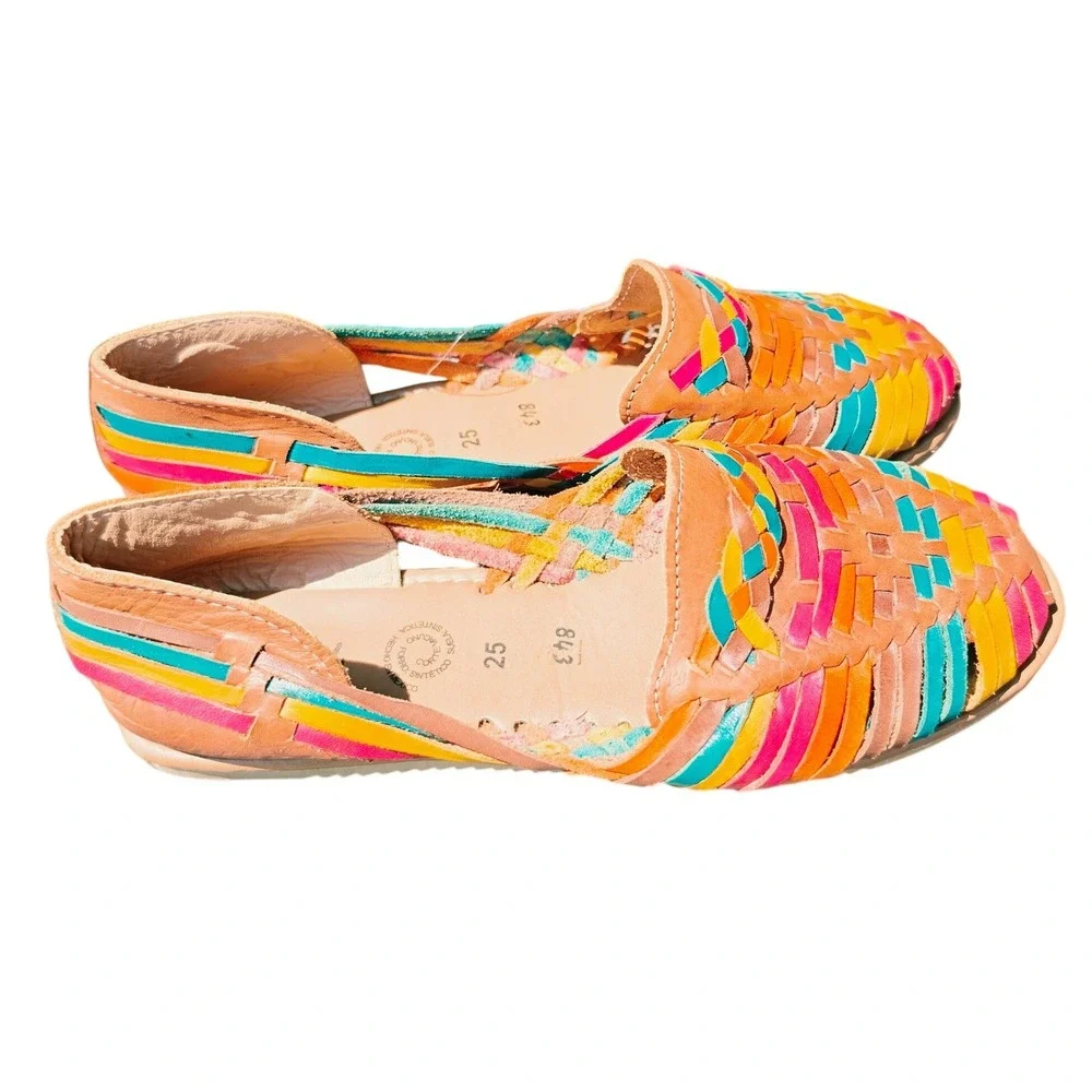 Alex Womens Mexican Huarache Sandals Rainbow Woven Leather Flats Size 25 - US 8